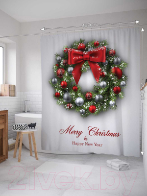Шторка-занавеска для ванны JoyArty Новогодний венок / sc_47821599