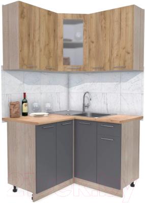 Кухонный гарнитур Интерлиния Мила 12x12 (дуб золотой/антрацит/дуб бунратти) - фото