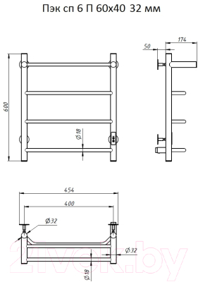 Полотенцесушитель электрический Тругор Пэк СП 6 П 60х40 32мм / 267360 (с полкой)