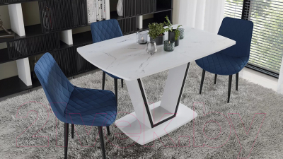 Обеденный стол ТриЯ Дели тип 1 (белый глянец/стекло матовое белый мрамор)