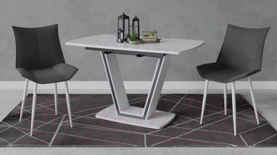 Обеденный стол ТриЯ Дели тип 1 (белый глянец/стекло матовое белый мрамор)