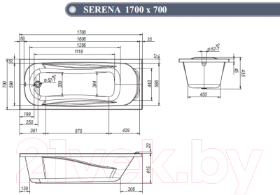 Ванна акриловая Ventospa Serena LA 170x70 (с ножками)