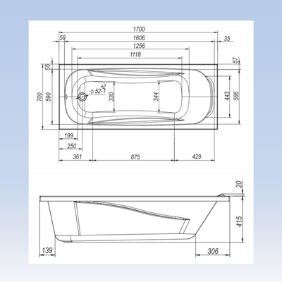 Ванна акриловая Ventospa Serena LA 170x70 (с ножками)