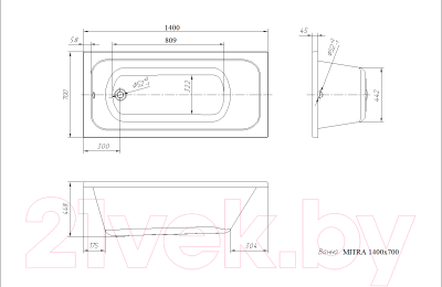 Ванна акриловая Ventospa Mitra 140x70 (с ножками)