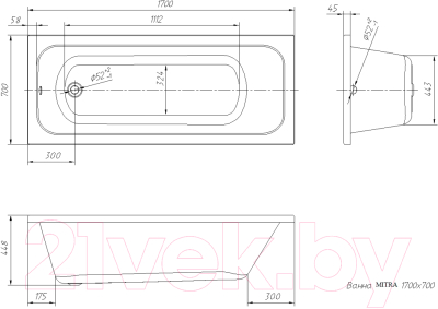 Ванна акриловая Ventospa Mitra 170x70 (с ножками)