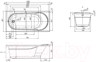 Ванна акриловая Ventospa Aqua 150x70 (с ножками)