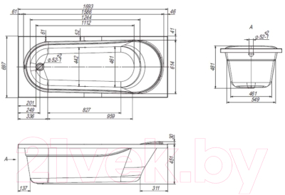 Ванна акриловая Ventospa Aqua 170x70 (с ножками)