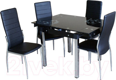 Обеденный стол Баобаб В08-758 (черный с цветами)