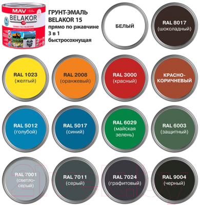 Грунт-эмаль MAV Belakor-15 Ral 3000