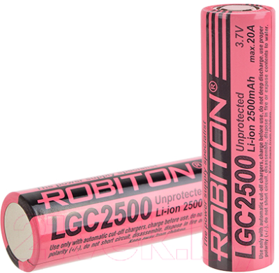 Аккумулятор Robiton LGC2500 без защиты 20А (LG 18650HE2) PK1