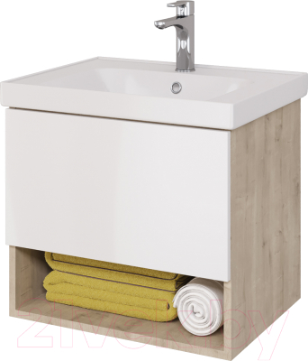 Тумба под умывальник Dreja Perfecto 60 / 99.0811 (дуб эврика/белый глянец) - фото