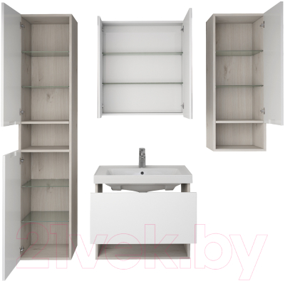 Шкаф-пенал для ванной Dreja Perfecto / 99.0814 (дуб эврика/белый глянец)