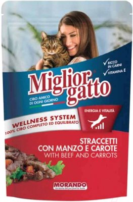 Влажный корм для кошек Miglior Gatto Strips Beef and Carrots - фото