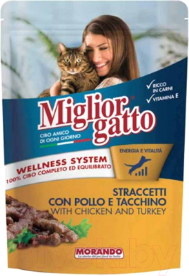 Влажный корм для кошек Miglior Gatto Strips Chicken and Turkey - фото