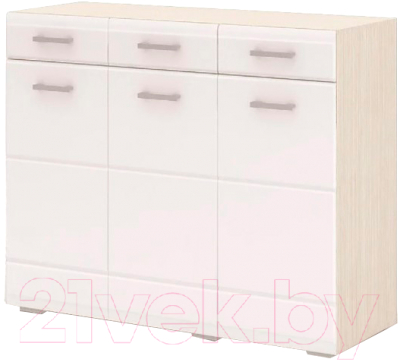 Тумба Стендмебель Симба 3 ящика (белый глянец/дуб белфорт) - фото