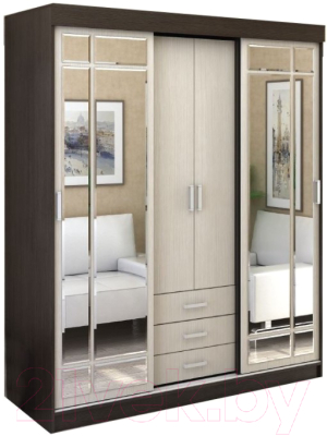 Шкаф-купе Стендмебель Лидер 1К (дуб белфорт/венге) - фото