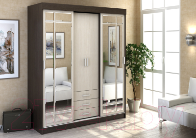 Шкаф-купе Стендмебель Лидер 1К (дуб белфорт/венге)