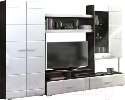 Стенка Стендмебель Вегас 1 (белый глянец/венге) - фото