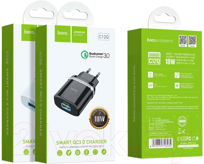 Адаптер питания сетевой Hoco C12Q, QC3.0 / 6931474716262