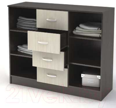 Тумба Стендмебель Басса КМ-555-М 4 ящика 2 створки (дуб белфорт/венге)