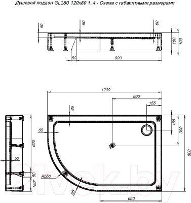 Душевой поддон Aquanet GL180 120x80x18 R / 265567