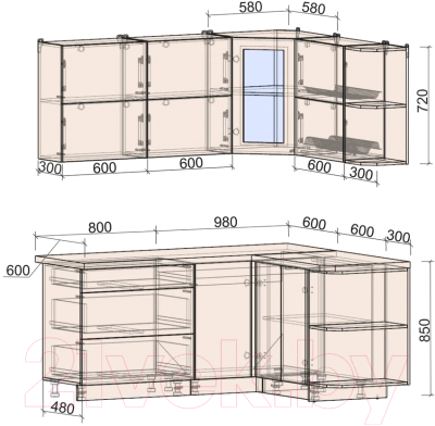 Готовая кухня Интерлиния Мила Матте 1.5x1.8 А правая