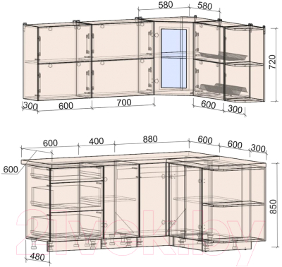 Готовая кухня Интерлиния Мила Матте 1.5x1.9 А правая