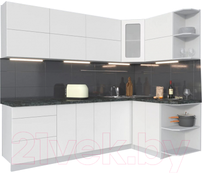 Кухонный гарнитур Интерлиния Мила Матте 1.5x2.5 А правая (белый/белый/кастилло тёмный) - фото