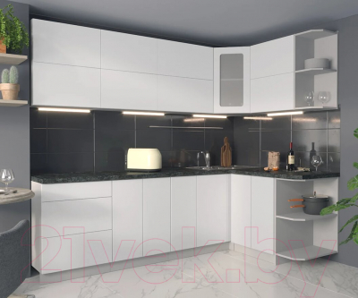 Кухонный гарнитур Интерлиния Мила Матте 1.5x2.5 А правая (белый/белый/кастилло тёмный)