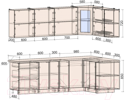 Готовая кухня Интерлиния Мила Матте 1.5x2.5 А правая
