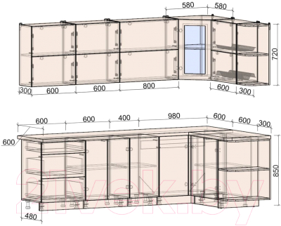Готовая кухня Интерлиния Мила Матте 1.5x2.6 А правая