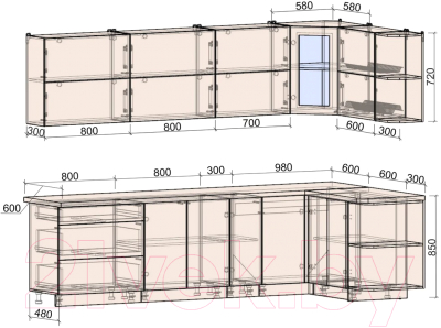 Готовая кухня Интерлиния Мила Матте 1.5x2.9 А правая