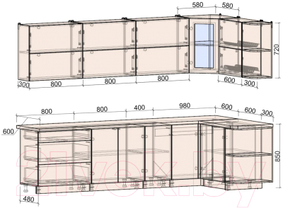 Готовая кухня Интерлиния Мила Матте 1.5x3.0 А правая