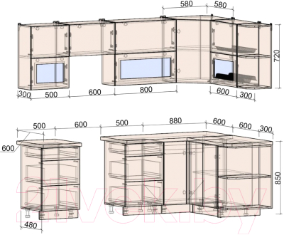 Готовая кухня Интерлиния Мила Матте 1.5x2.5 Б правая