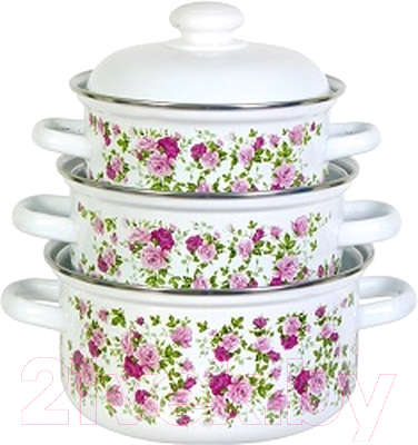 Набор кастрюль Лысьвенские эмали Китайская роза 124АП2/4 - фото