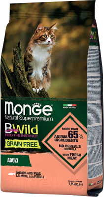 Сухой корм для кошек Monge Cat BWild Grain Free Adult Лосось и горох - фото