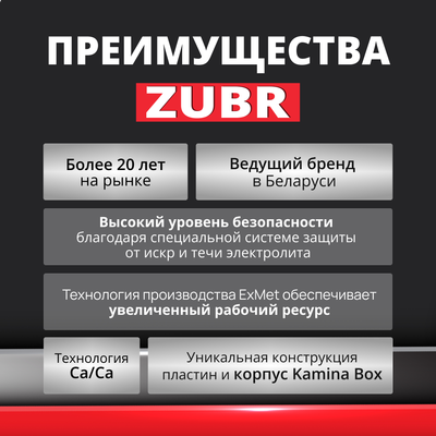 Автомобильный аккумулятор Zubr Ultra R+