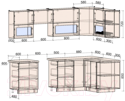 Готовая кухня Интерлиния Мила Матте 1.5x2.6 Б правая