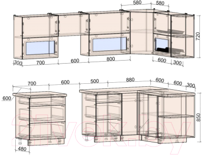 Готовая кухня Интерлиния Мила Матте 1.5x2.7 Б правая