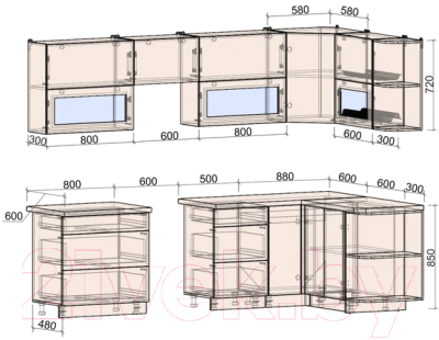 Готовая кухня Интерлиния Мила Матте 1.5x2.8 Б правая