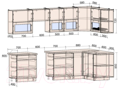 Готовая кухня Интерлиния Мила Матте 1.5x2.9 Б правая