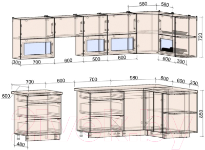Готовая кухня Интерлиния Мила Матте 1.5x3.0 Б правая