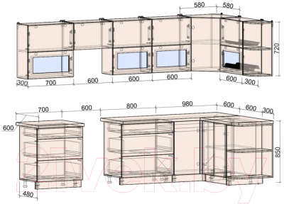 Готовая кухня Интерлиния Мила Матте 1.5x3.1 Б правая