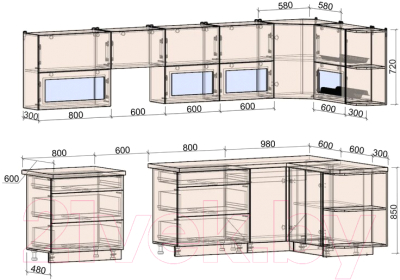 Готовая кухня Интерлиния Мила Матте 1.5x3.2 Б правая
