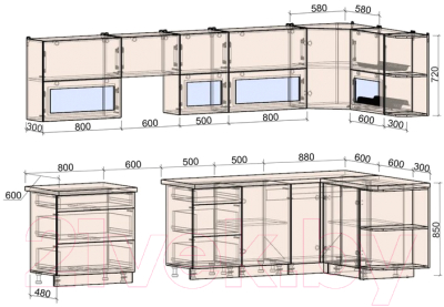 Готовая кухня Интерлиния Мила Матте 1.5x3.3 Б правая
