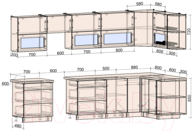 Готовая кухня Интерлиния Мила Матте 1.5x3.4 Б правая