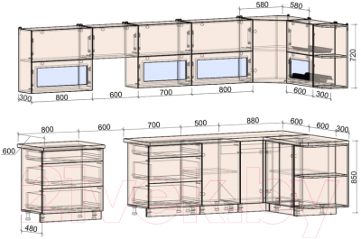 Готовая кухня Интерлиния Мила Матте 1.5x3.5 Б правая