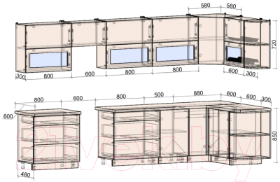 Готовая кухня Интерлиния Мила Матте 1.5x3.6 Б правая