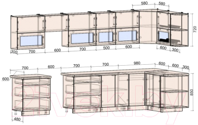 Готовая кухня Интерлиния Мила Матте 1.5x3.7 Б правая