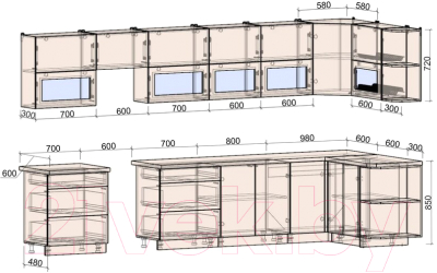 Готовая кухня Интерлиния Мила Матте 1.5x3.8 Б правая